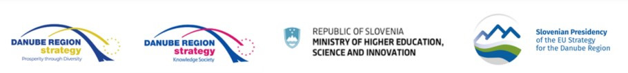 logotipi podonavske makroregije, predsedovanja sloveniji tej makroregiji in ministrstva za znanost