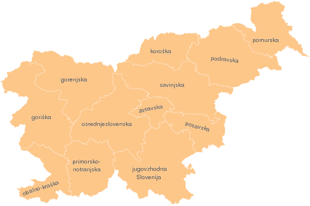 Zemljevid Slovenije z označenimi statističnimi regijami