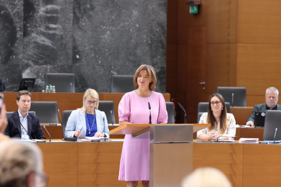 Minister Tanja Fajon during her address at the Slovenian National Assembly
