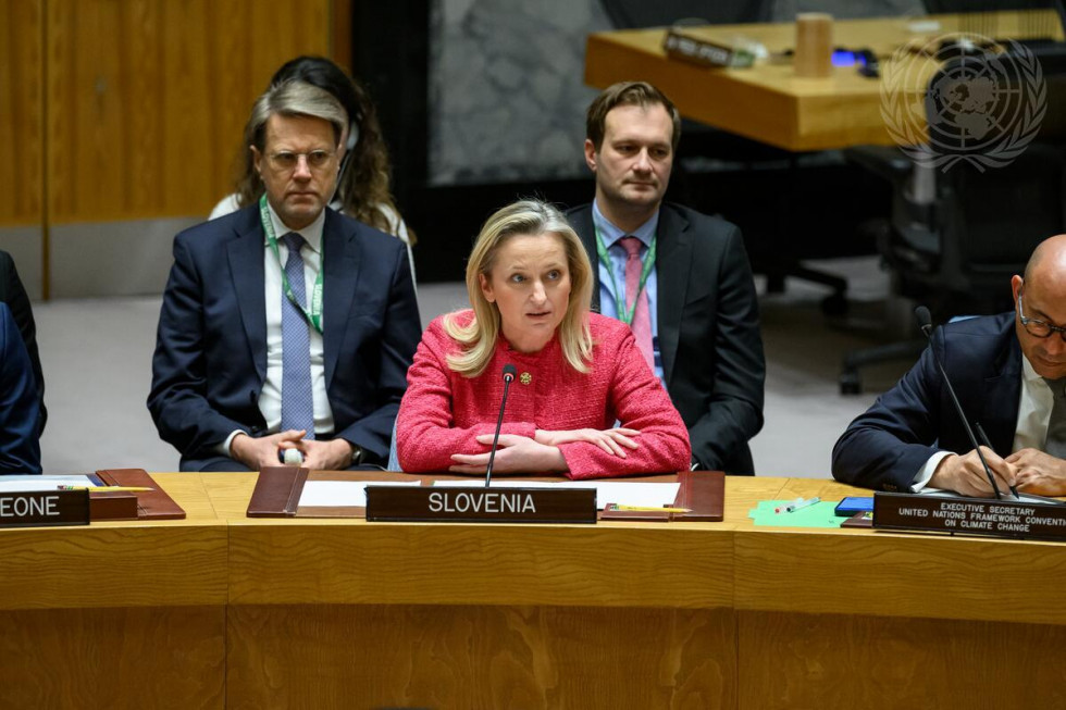 Državna sekretarka Sanja Štiglic med nagovorom v Varnostnem svetu
