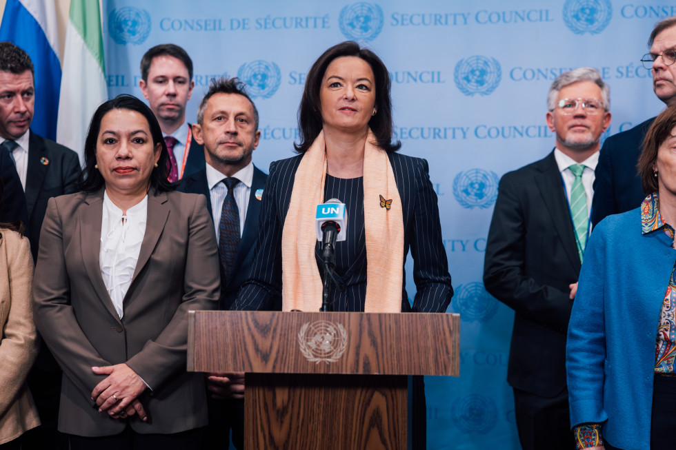 Minister Tanja Fajon delivering a joint media statement