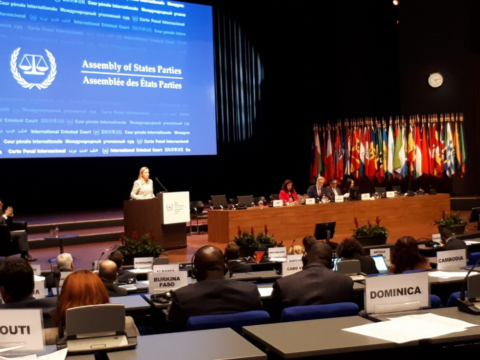 Veleposlanica Sanja Štiglic na zasedanju Skupščine držav pogodbenic Rimskega statuta Mednarodnega kazenskega sodišča.