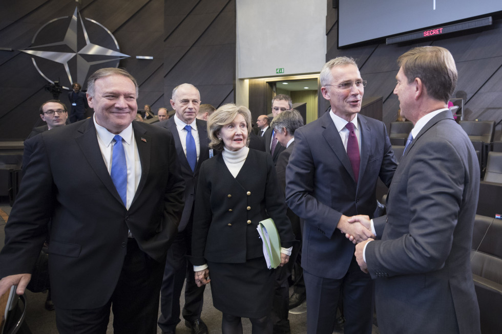 Minister Dr Miro Cerar with NATO Secretary-General Jens Stoltenberg, US Secretary of State Mike Pompeo and US Permanent Representative to NATO Ambassador Kay Bailey Hutchison 