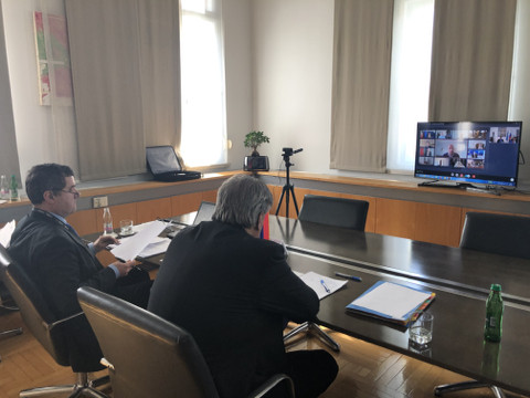 State Secretary Tone Kajzer at the audio/video conference