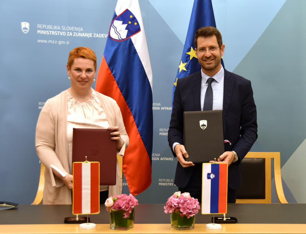 Sigrid Berka, Ambassador of the Republic of Austria with Dr Marko Rakovec, Acting Director General of the Directorate for International Law and Protection of Interest at the Foreign Ministry of the Republic of Slovenia.