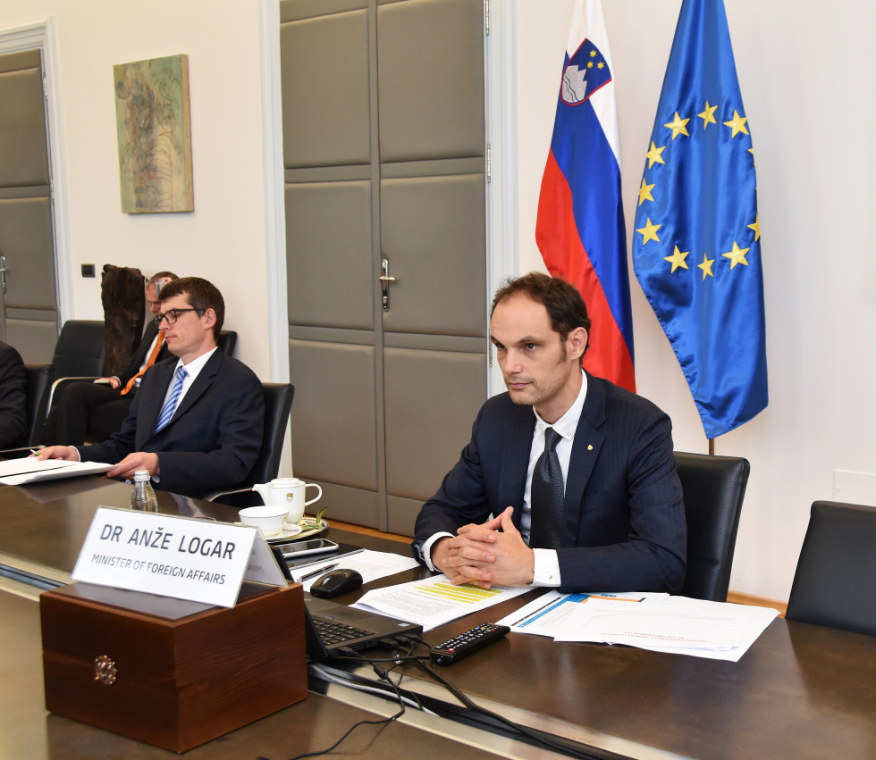 Minister of Foreign Affairs Dr Anže Logar during the video conference