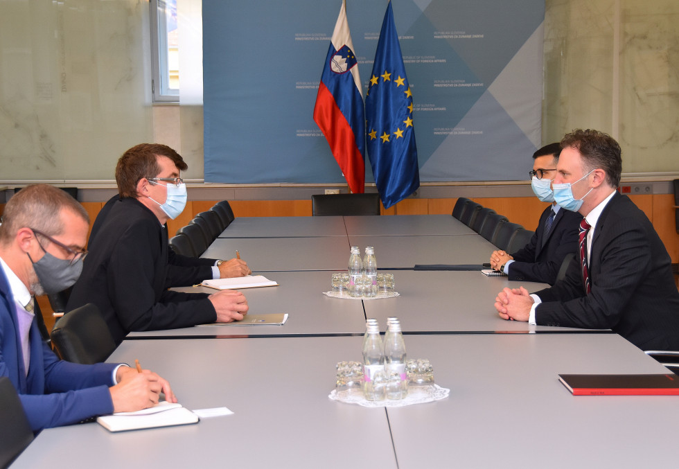 State Secretary Gašper Dovžan in discussion with Coordinator for Counterterrorism Ambassador Nathan A. Sales