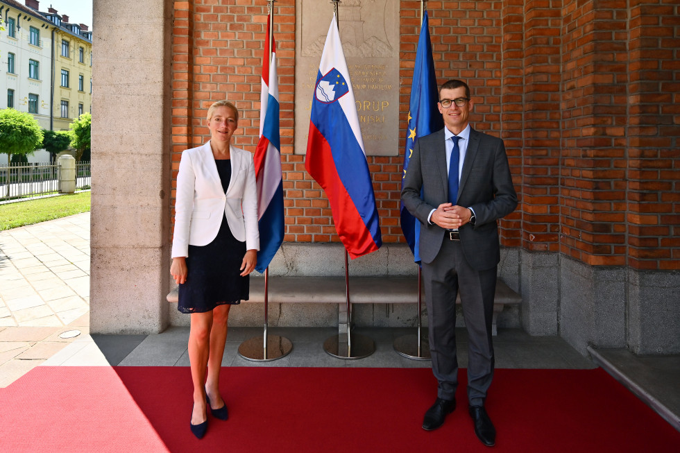 in front of flags