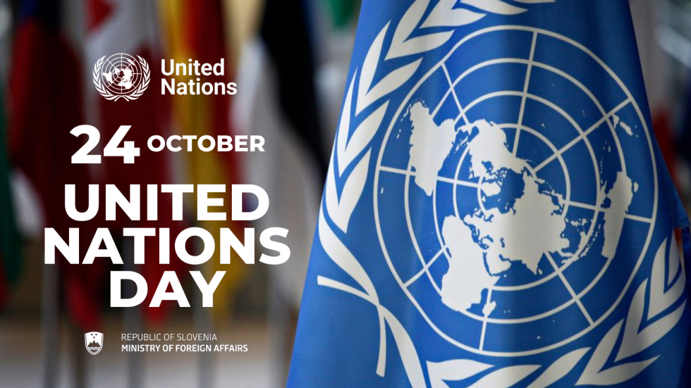 Na grafiki zastava in napis v angleškem jeziku: 24 oktober Mednarodni dan OZN