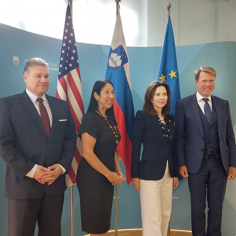 family photo, State Secretary Žbogar with US Assistant Secretary Sison and Deputy Assistant Secretary Escobar