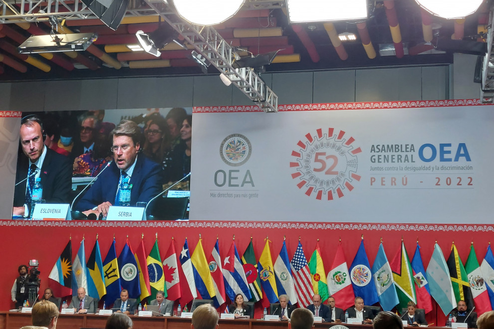 State Secretary Žbogar addressing the participants of the Special Dialogue between the OAS member states, the Secretary General and the permanent observers