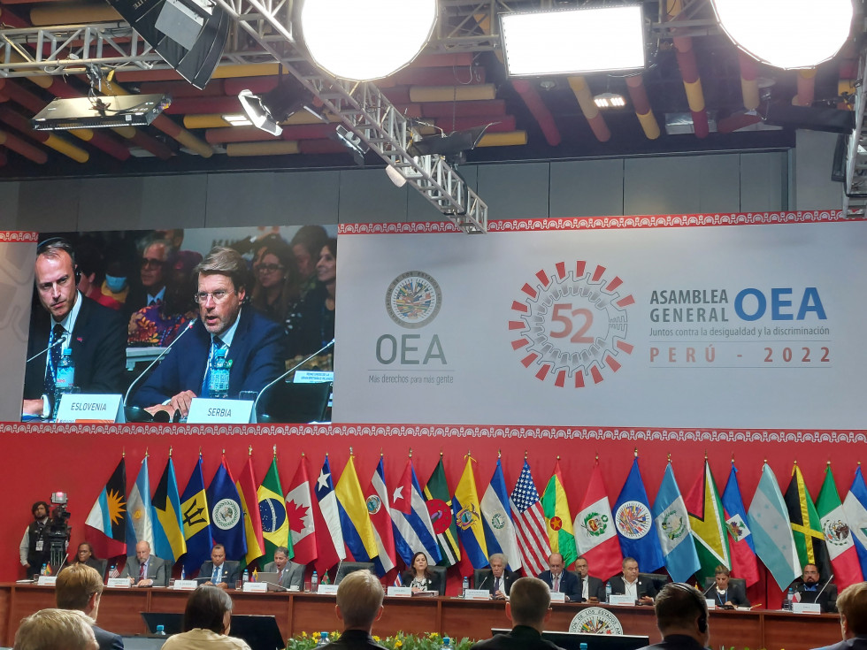 State Secretary Žbogar addressing the participants of the Special Dialogue between the OAS member states, the Secretary General and the permanent observers