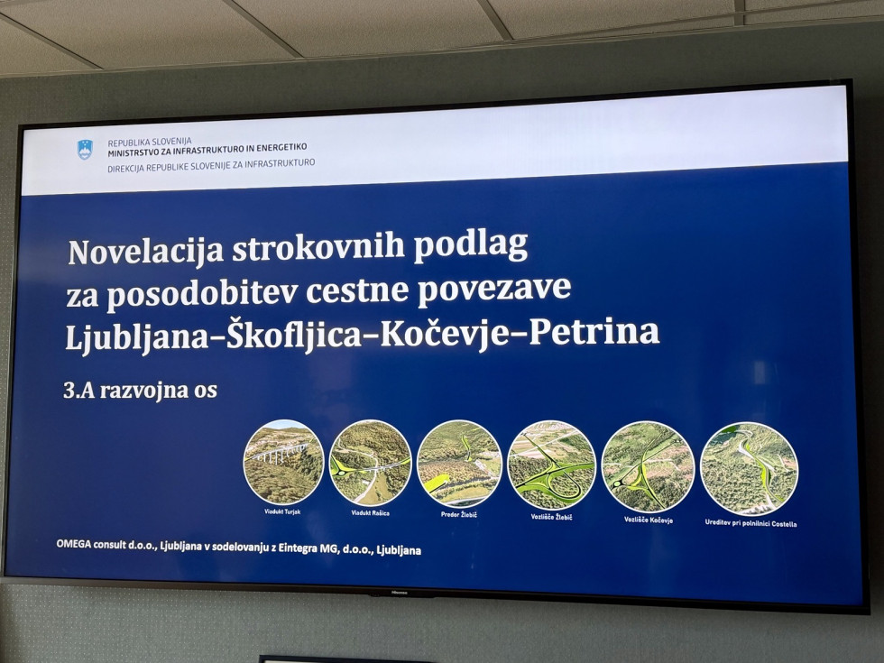 Zaslon televizije, kjer je zapisan naslov sestanka.