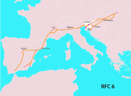 Zemljevid poteka sredozemskega železniškega koridorja