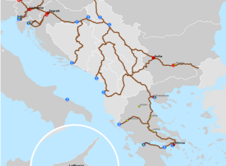 Zemljevid poteka železniškega koridorja Zahodni Balkan - Vzhodno Sredozemlje