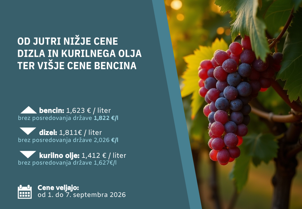 Na levi cene naftnih derivatov, na desni fotografija grozdja.