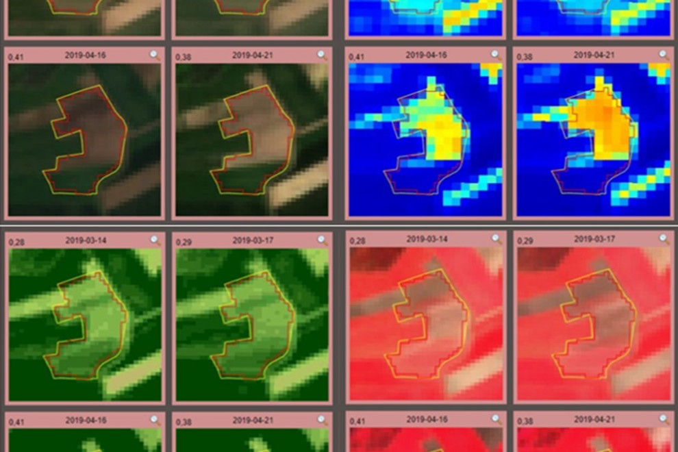 Prikaz nehomogene površine skozi različne barvne kompozite.