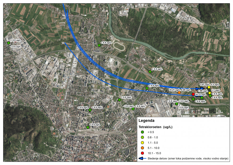 Vsebnodt tetrakloretena na merilnih mestih Ljubljanskega polja