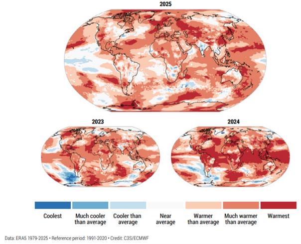 Na zemeljski obli z rdečimi odtenki prikazan povprečna temperatura. 