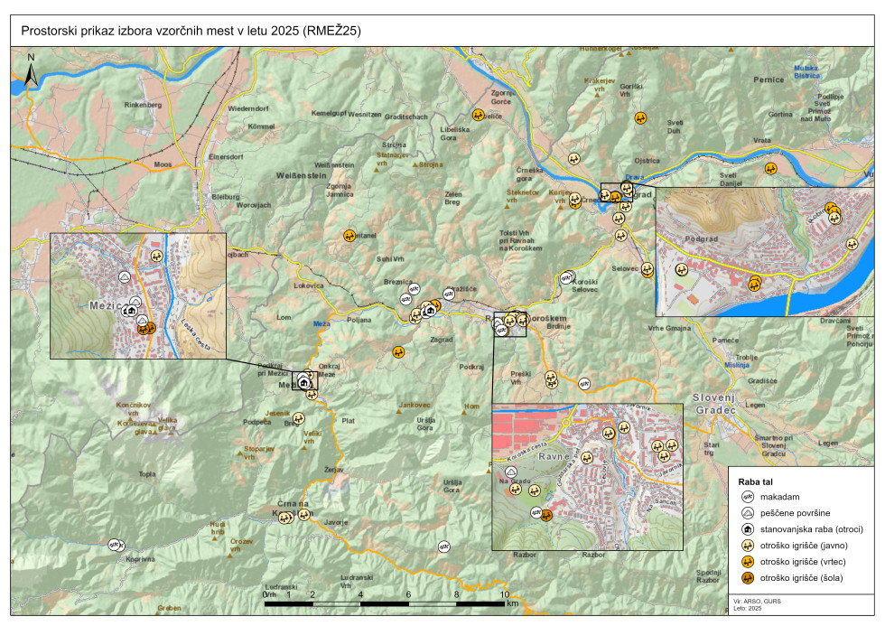74 mest na zemljevidu, kjer so odvzeli vzorce.
