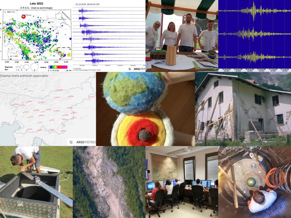 Fotografije z zapisi potresov, terenskim delom, izobraževanjem seizmologov. 