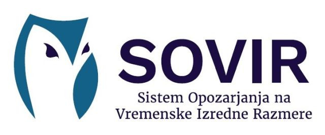 Logotip SOVIR z grafično podobo stilizirane sove in napisom Sistem Opozarjanja na Vremenske Izredne Razmere.