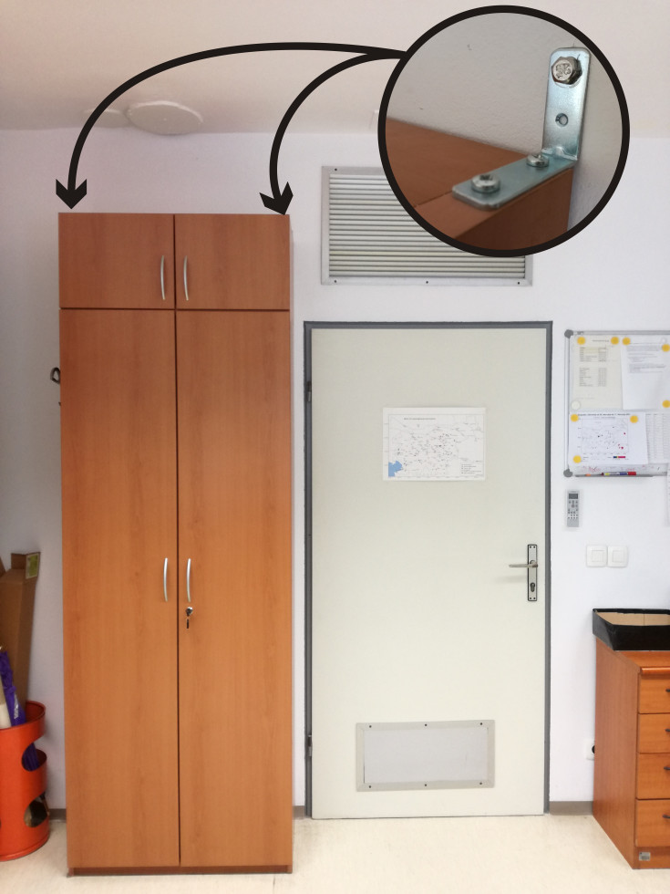 Pritrjena omara v glavni seizmološki pisarni