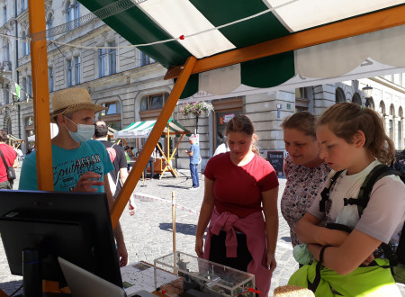 Prijetno in strokovno vzdušje ob stojnici ekipe ARSO potresi.