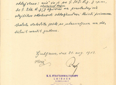 Seventh page of the verdict against Ivan Cankar for Yugoslav propaganda.