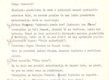 Dopis Jugoslovanske avtorske agencije z dne 3. 7. 1965.