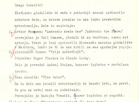 Dopis Jugoslovanske avtorske agencije z dne 3. 7. 1965.