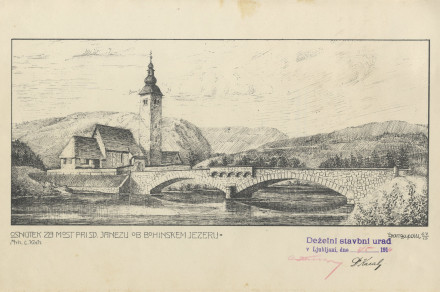 The Building of the New Bridge at the Church of St. John the Baptist by the Lake Bohinj