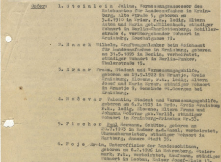 Prva stran poročila nemške kriminalistične policije o partizanskem napadu pri Rašici.