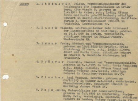 Prva stran poročila nemške kriminalistične policije o partizanskem napadu pri Rašici.