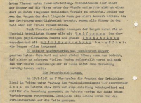 Tretja stran poročila nemške kriminalistične policije o partizanskem napadu pri Rašici.