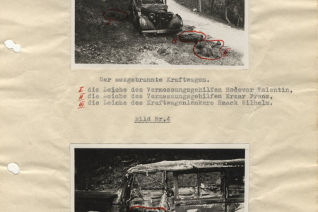 Car burned down after attack.