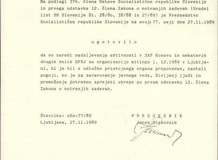 Ugotovitve Predsedstva SR Slovenije glede ljubljanskega mitinga. SI AS 1944, Predsedstvo Socialistične republike Slovenije, šk. 58, p. e. 655.