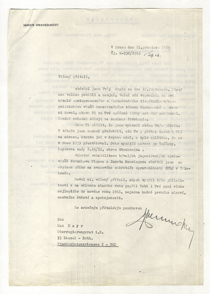 First page of a letter by Alois Neuman fo Milorad Zorič in Czech.