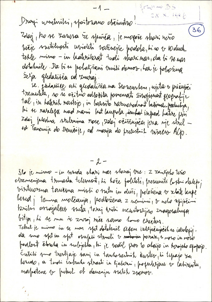 Page one and two of Rudi Šeligos speech in Maribor.