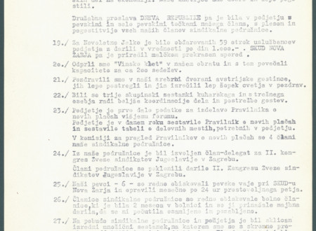 Slika prikazuje drugo stran poročila Sindikalne podružnice hotela Union v Ljubljani iz leta 1951.