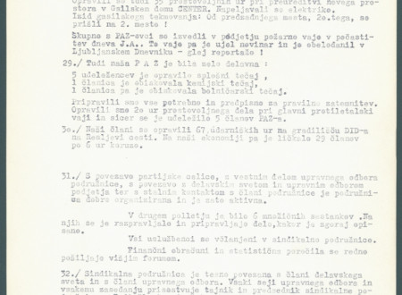 Slika prikazuje tretjo stran poročila Sindikalne podružnice hotela Union v Ljubljani iz leta 1951.