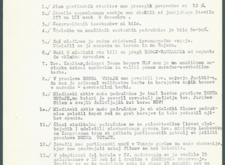 Slika prikazuje prvo stran poročila Sindikalne podružnice hotela Union v Ljubljani iz leta 1951. 