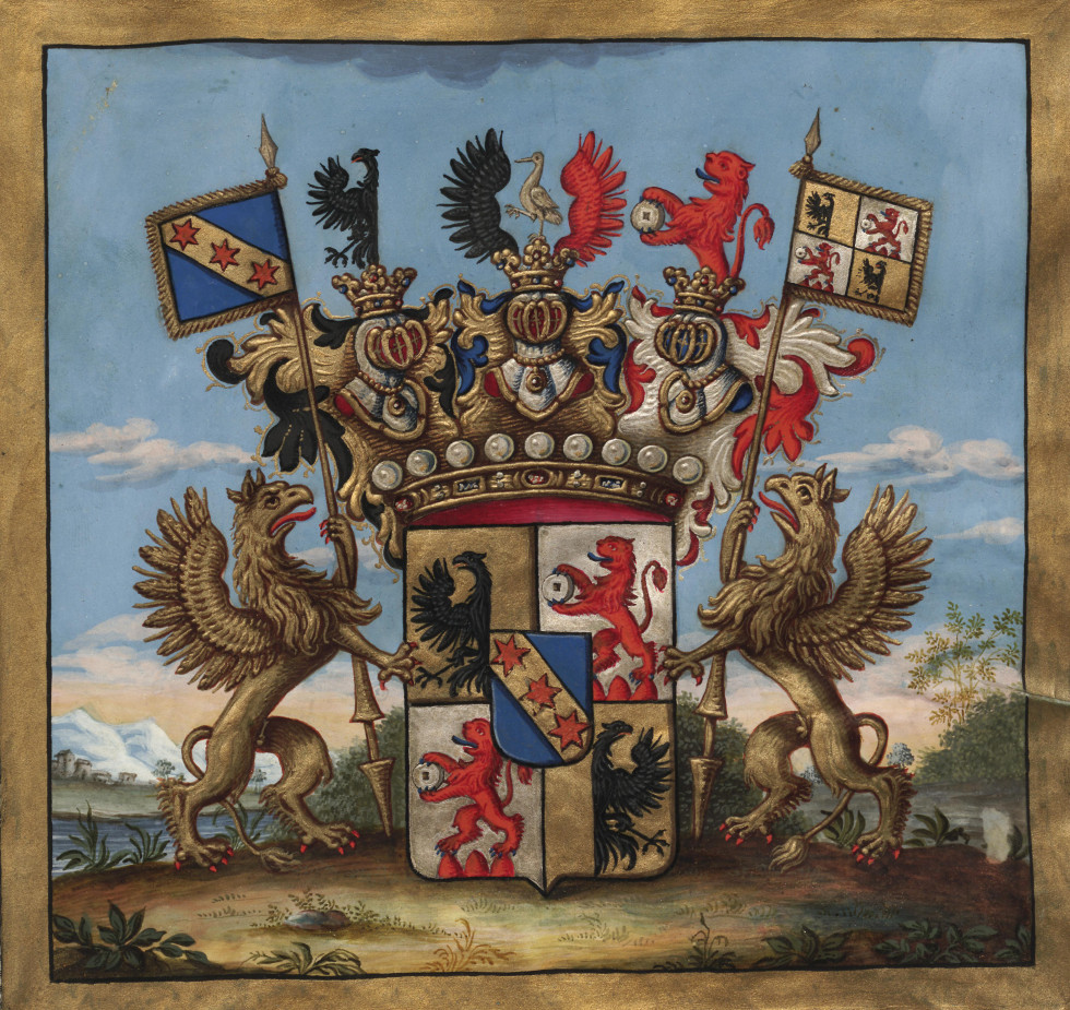 Baron Coat of Arms of the Müller-Hörnstein Family (excerpt from the nobility diploma). May 14th, 1794, Brussels.