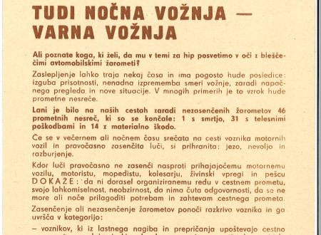 Opozorilo uporabnikom cest glede uporabe luči v nočnem času. 