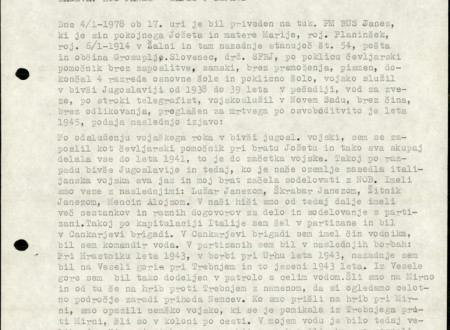 First page of Janez Rus's Statement written in typescrit.