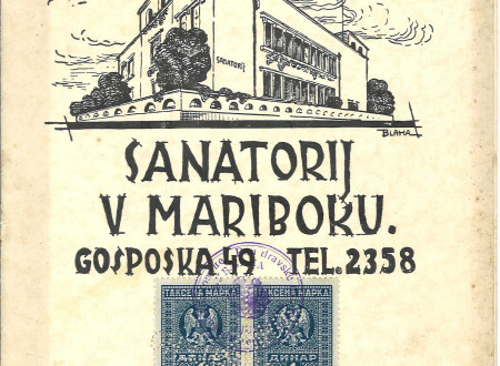 Under a stilized draving of the sanatorium is a text reeding: Sanatorium in Maribor and the street name.