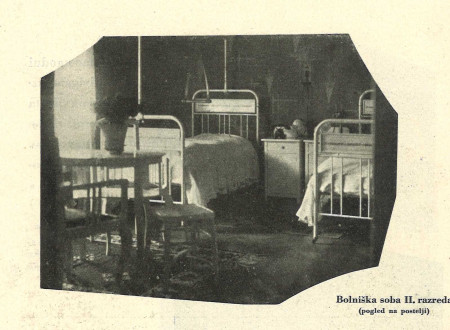 Izsek iz reklamne brošure mariborskega sanatorija prikazuje sliko bolniške sobe.