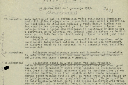 Poročilo vaške straže v Borovnici od 15. 12. 1942 do 1. 1. 1943