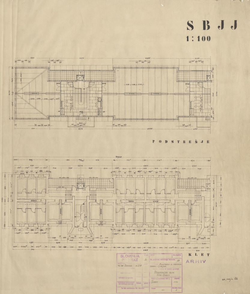 Floor plan of the ground floor and basement.