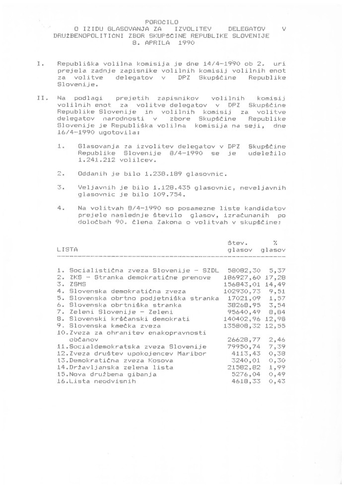 Prva stran poročila v obliki tipkopisa.